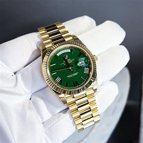 rolex presidential gold green|Rolex gold presidential for sale.